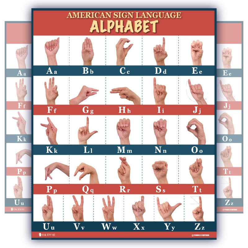 Young N Refined ملصق لغة الإشارة abc (18x24) كبير مغلف مع صور ثابتة محدثة شاب ومصقول - Image 1